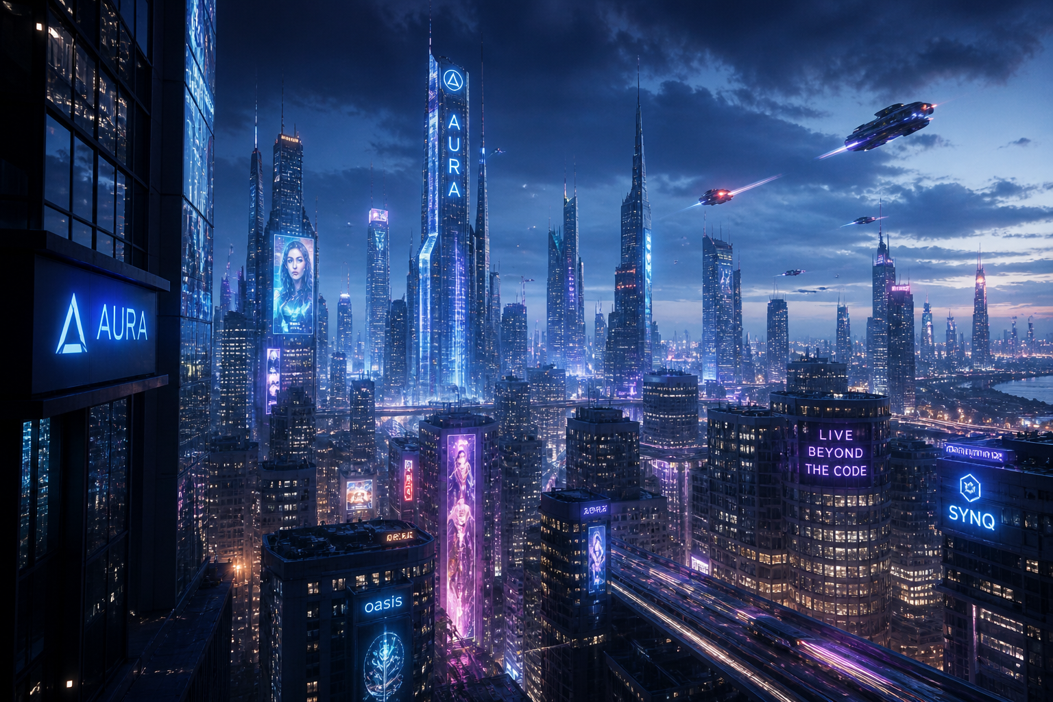 Futuristische Stadt unter AURA Kontrolle